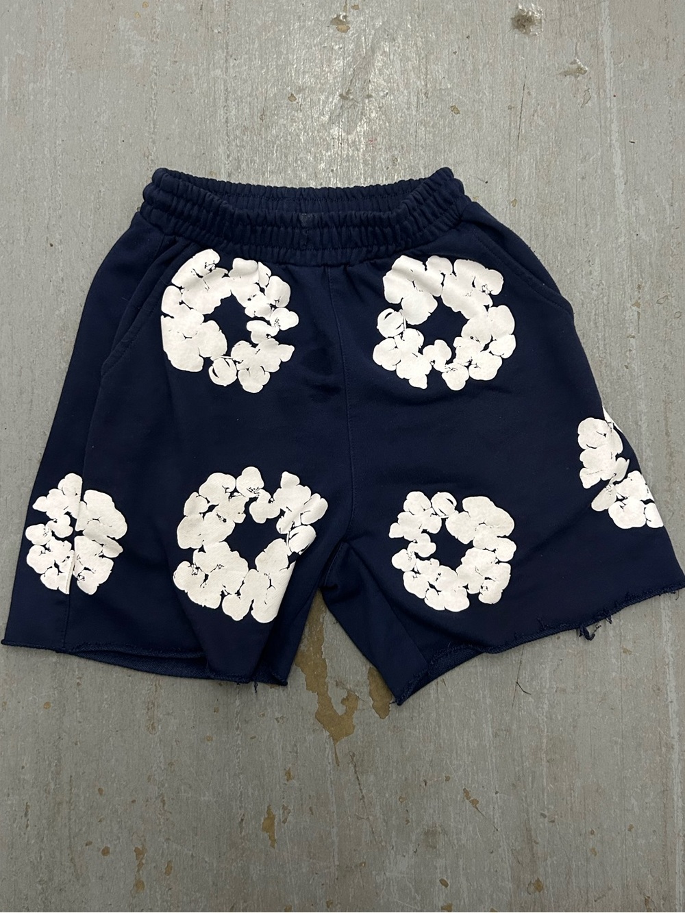 Men's Navy Athletic Shorts with White Floral Ring Prints